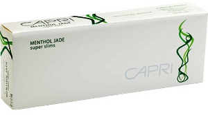 Capri Menthol Ultra Lights Jade 100 Super Slim Luxury cigarettes made in USA, 40 packs. Ships free!